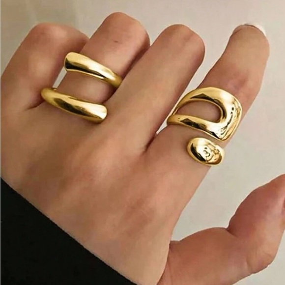 Gold 2pc Geometric Ring Set - Picture 1 of 2